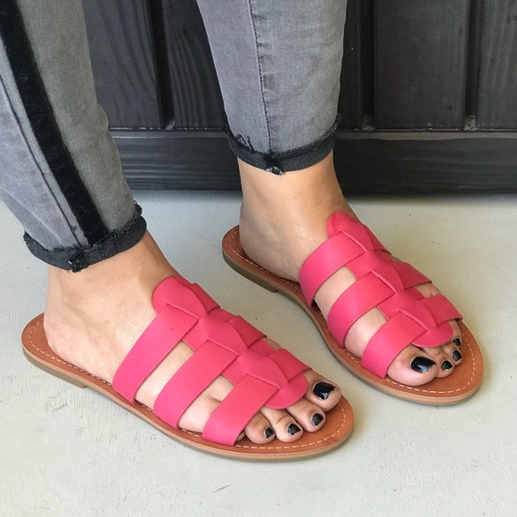 Lucky Brand | Shoes | Pink Genuine Leather Slide Flat Sandals | Poshmark